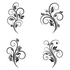Decorative ornament set of elegant black floral swirls and leaves for design elements