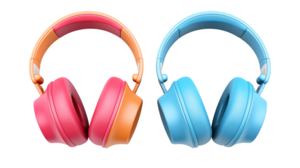 Stylish headphones rendered in red, orange, and blue on black offers a sleek design Isolated on transparent Background