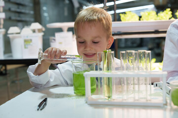 Kids and families have fun holding molecular models to learn about chemistry in the classroom,...