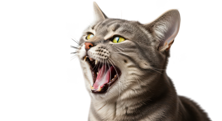 Yawning Grey Cat Closeup