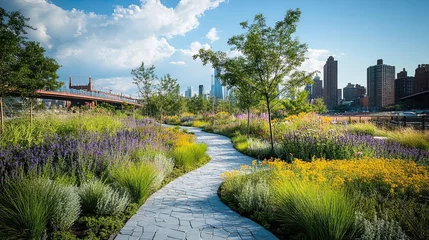 Crédence de cuisine Jardin Urban Landscaping with Green Spaces, Public Gardens, and City Streets Featuring Trees and Shrubs Designed to Enhance Urban Living  © Bashir