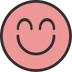 Coral Joyful Emoji Icon with black outline – Minimal Flat Style vector graphic