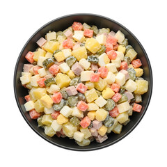 A Creamy Bowl of Ukrainian Olivier Salad a Popular Potato and Meat Holiday Salad on isolated transparent background