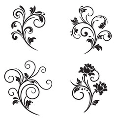 Fototapeta premium Elegant decorative floral ornament set flourishes with swirls and leaves in black and white design