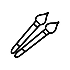 Simple Line Icon of Two Art Paintbrushes Isolated on White Background