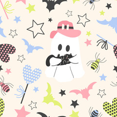 Halloween seamless pattern with little ghost