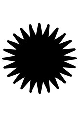 Black sunburst icon for brightness and energy representation.
Stylized radiating star symbol, a graphic representation of light.
A bold sun or star shape, simple and striking visual element.
