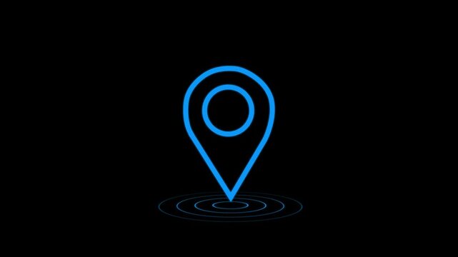 GPS location pin icon with radio wave animation, Location symbol, black pin point icon, Location  tracker pin pointer with radio waves target place fix place location pointer position location.