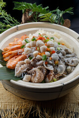 Seafood casserole in beige casserole