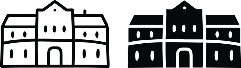 Haunted Mansion Icon Set, Spooky House Silhouette Vector Illustration for Halloween