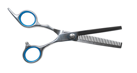 hairdressing scissors close-up on white background
