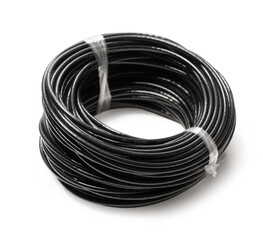 coil of electric cable close-up on white background
