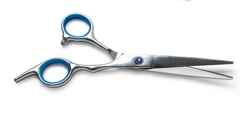 hairdressing scissors close-up on white background
