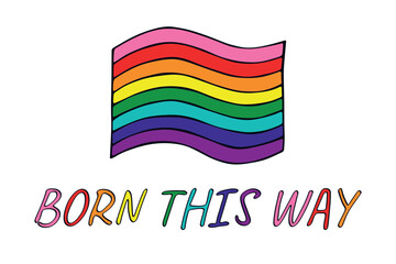 Colorful Gay pride flag Happy pride day LGBTQ community Pride Month Vector hand drawn doodle for posters, stickers, logo, cards