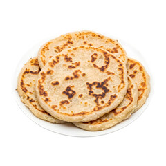 A Serving of Sri Lankan Pol Roti Coconut Flatbreads with Sweet Onion Relish on isolated transparent background