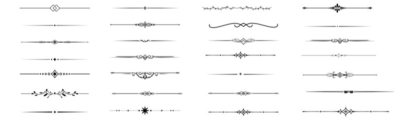Decorative dividers, elegant line art, ornamental borders, vintage separators, floral accents, whimsical designs, creative embellishments, graphic elements, black vector patterns, design resources