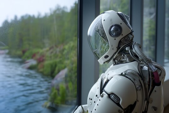 Oxygen-harvesting androids maintaining algae-filled window panels