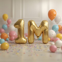 Celebrate one million followers with balloons and confetti background