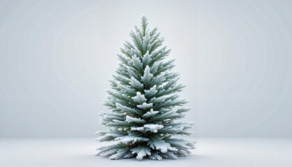 Snow-covered Christmas tree on light gray background for holiday decoration concept