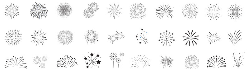 Obraz premium Fireworks vector illustration, vibrant colors for festive celebrations. Ideal for New Year Eve, Fourth of July, Diwali, Chinese New Year, Eid al-Fitr, Ramadan, Christmas, Halloween, party, holiday
