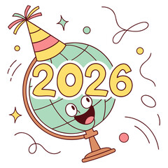 Cheerful globe wearing party hat celebrates new year cartoon celebration