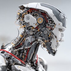 Futuristic robot head, intricate mechanical design