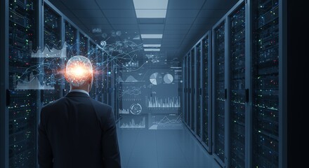 Man analyzes data in a server room