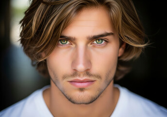 Fototapeta premium Portrait of a Handsome Young Man with Green Eyes.