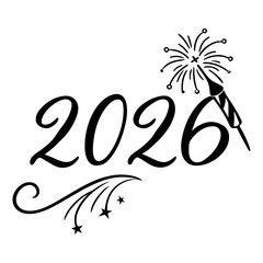 Elegant script numbers with festive fireworks and stars new year celebration