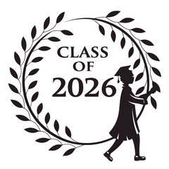 Graduate silhouette within laurel wreath badge graduation class of