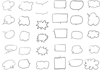 白背景の可愛い吹き出しセット・クレヨンの線画の手描き