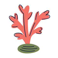 Vector illustration of branching shape coral in cartoon flat style. Colorful marine plant or animal. Underwater nature element for ocean themes, childrens materials, decor, aquariums icon