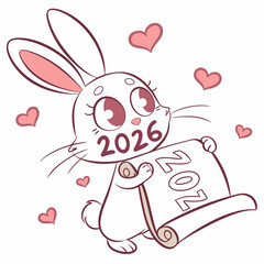 Cute bunny holding scroll with hearts rabbit pink