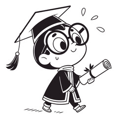 Cheerful cartoon graduate with oversized glasses holding diploma vector