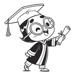 Cheerful cartoon graduate holding diploma wearing cap and gown graduation