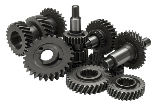 Precision Metal Gears: Industrial Machinery Components, Cogwheels, Sprockets, Transmission Parts, Engineering Design - Powered by Adobe