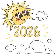 Cheerful sun wearing sunglasses shining bright with year smiling