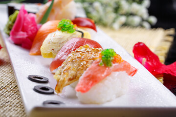 Premium sushi platter served in exquisite tableware