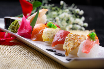 Premium sushi platter served in exquisite tableware