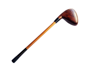Vintage wooden golf club with dark grip isolated on transparent background