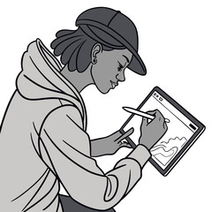 Person drawing on digital tablet with stylus digital art artist