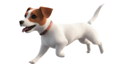 "White Jack Russell Terrier Walking Isolated on White Background – Energetic Small Dog Breed Illustration for Pet and Animal Design Projects"

