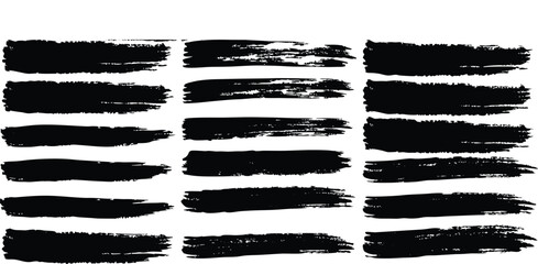 Grungy black ink brush stroke set with a rough border frame design, perfect for a textured art illustration
