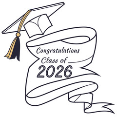 Graduation cap and banner with congratulations message tassel