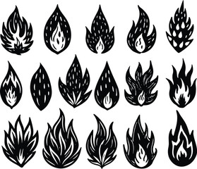 set of fire brush stroke design