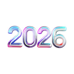 Futuristic chrome numbers glowing with neon lights 2026 year