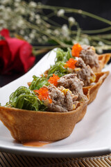 Golden Boat Crispy Sushi on the Sushi Mat