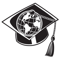 Graduation cap with globe symbolizing global education and achievement world