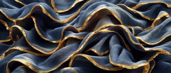 Draped blue fabric with gold trim