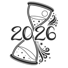 Hourglass with swirling stars and year time new year